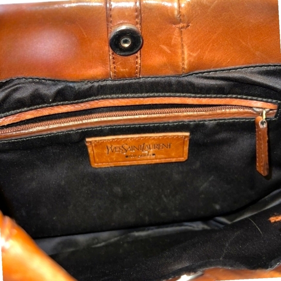 Yves Saint Laurent Rive Gauche Vintage Cognac Leather Curved  Hobo Shoulder Bag - Picture 6 of 16